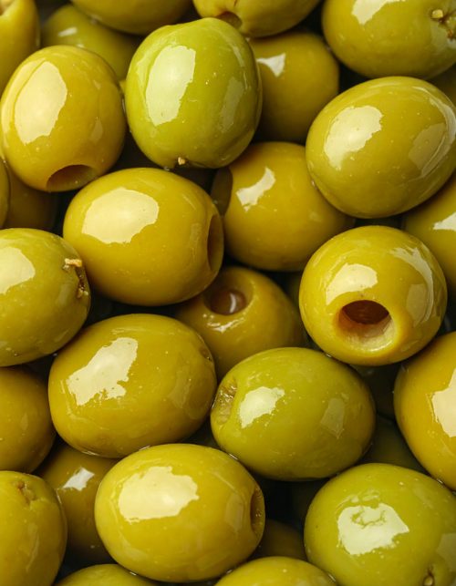 Pitted green olives packed in brine